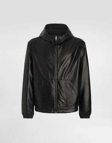 Takki Dolce & Gabbana Dolce & Gabbana Leather Jacket with Reversible Hood Musta | G9BKULGI909N0000, 0