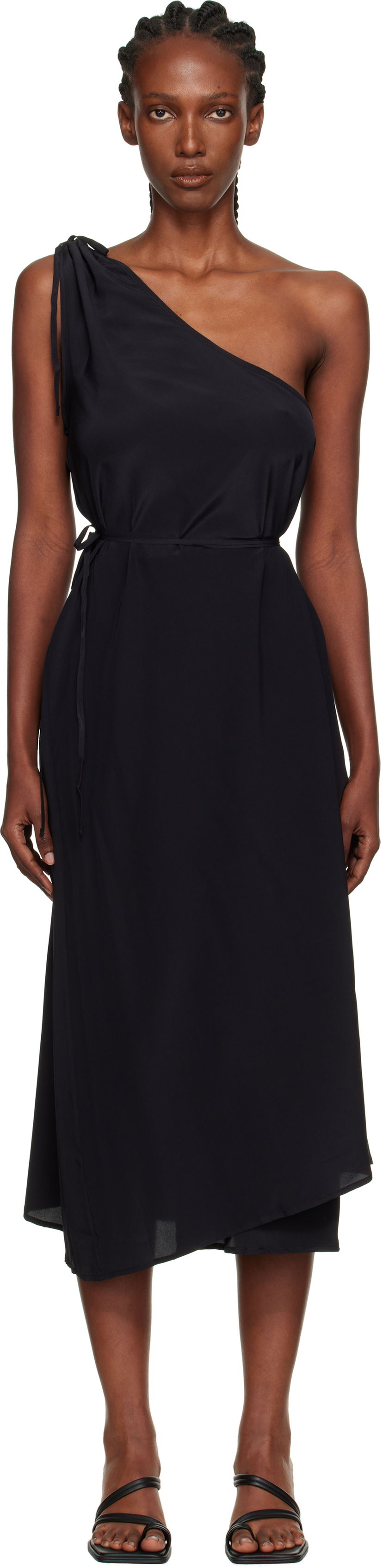 Mekko Baserange Baserange One-Shoulder Midi Dress Musta | DRVI-SC-AU25