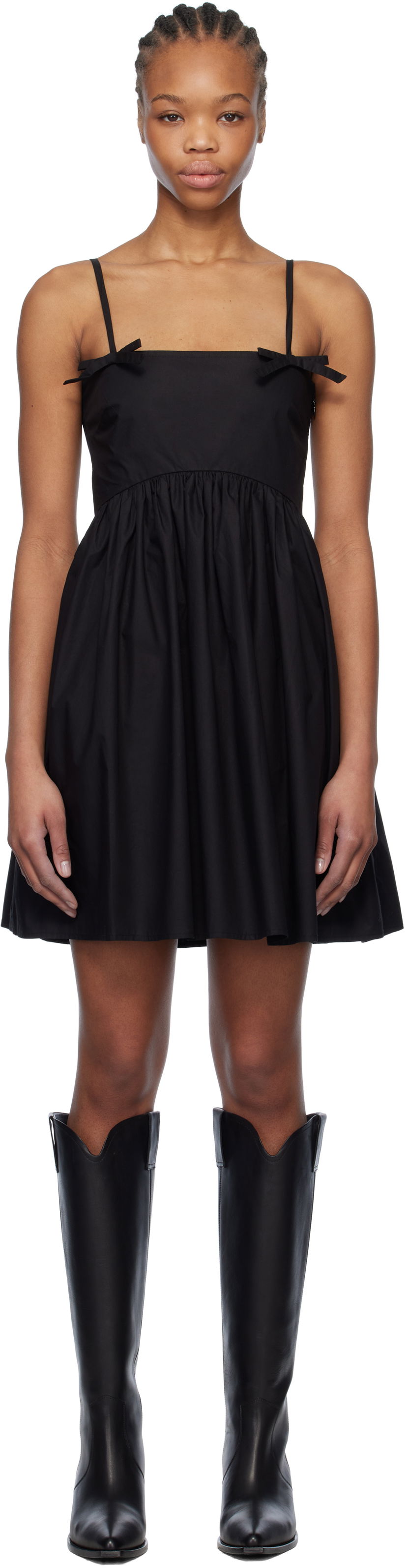 Mekko GANNI Ganni Cotton Poplin Strap Mini Dress Musta | W0194