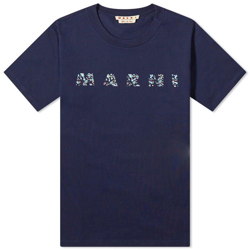T-paita Marni Floral Logo T-Shirt Tummansininen | HUMU0198PQ-USCW21-FLB99