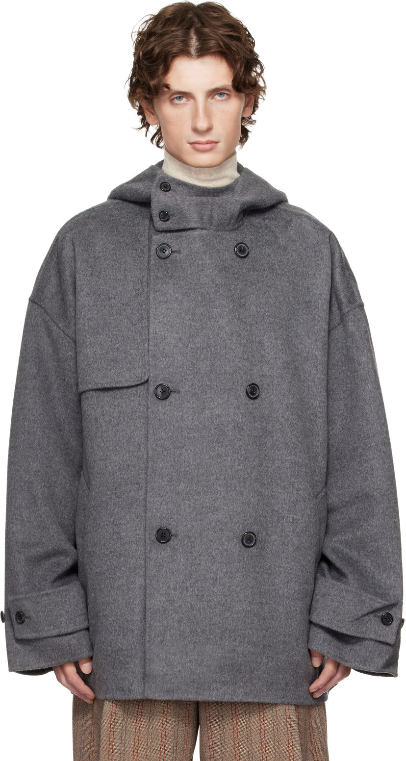 Takit JW Anderson JW Anderson Oversized Hooded Double-Breasted Felted Peacoat Harmaa | CO0342-PG1559