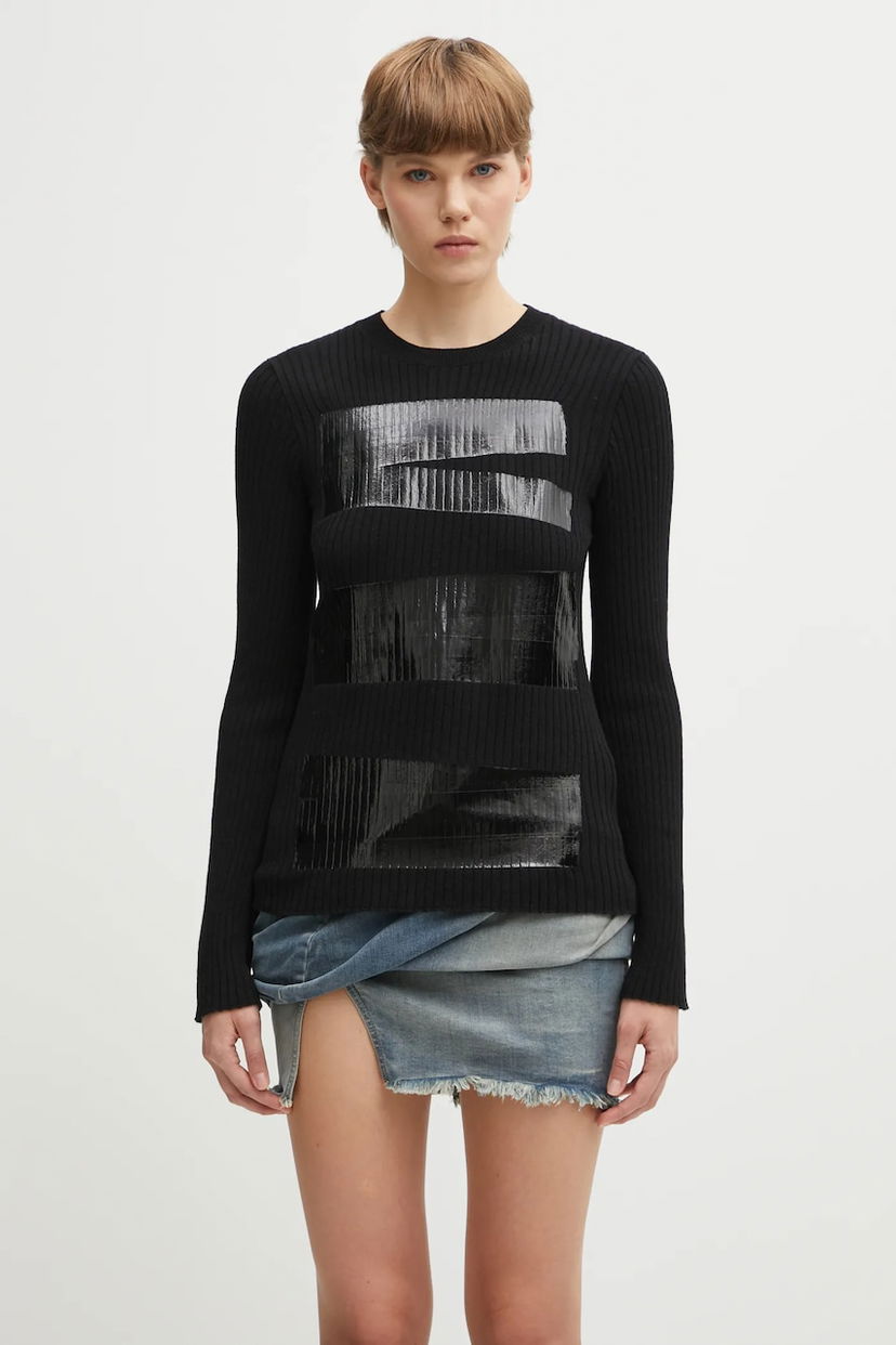 Villapaita Maison Margiela MM6 Maison Margiela Ribbed Wool Blend Long-Sleeve Sweater with Shiny Panels Musta | S62HL0041.M13196.900S