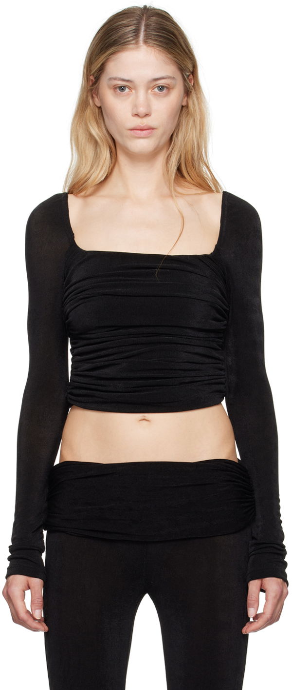 Crop top GUIZIO Guizio Crisia Ruched Long Sleeve Top Musta | P24111K066