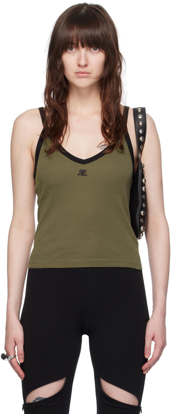 Tankkitoppi Courrèges Slim V-Neck Tank Top Vihreä | 224JDE075JS0070