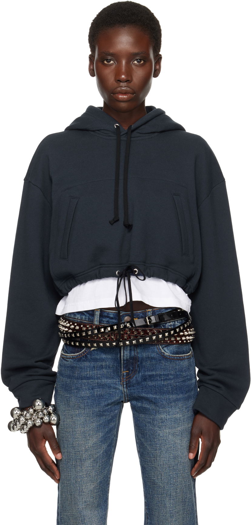 Huppari Comme des Garçons Comme des Garçons Girl Cotton Back Pile Cropped Hoodie Tummansininen | NO-T016-051-1
