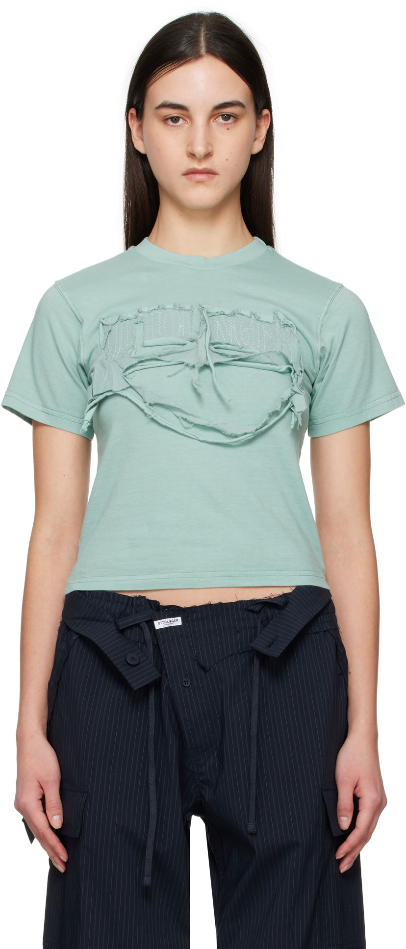 Crop top Ottolinger Ottolinger Distressed Fitted T-Shirt Vihreä | 11510191502