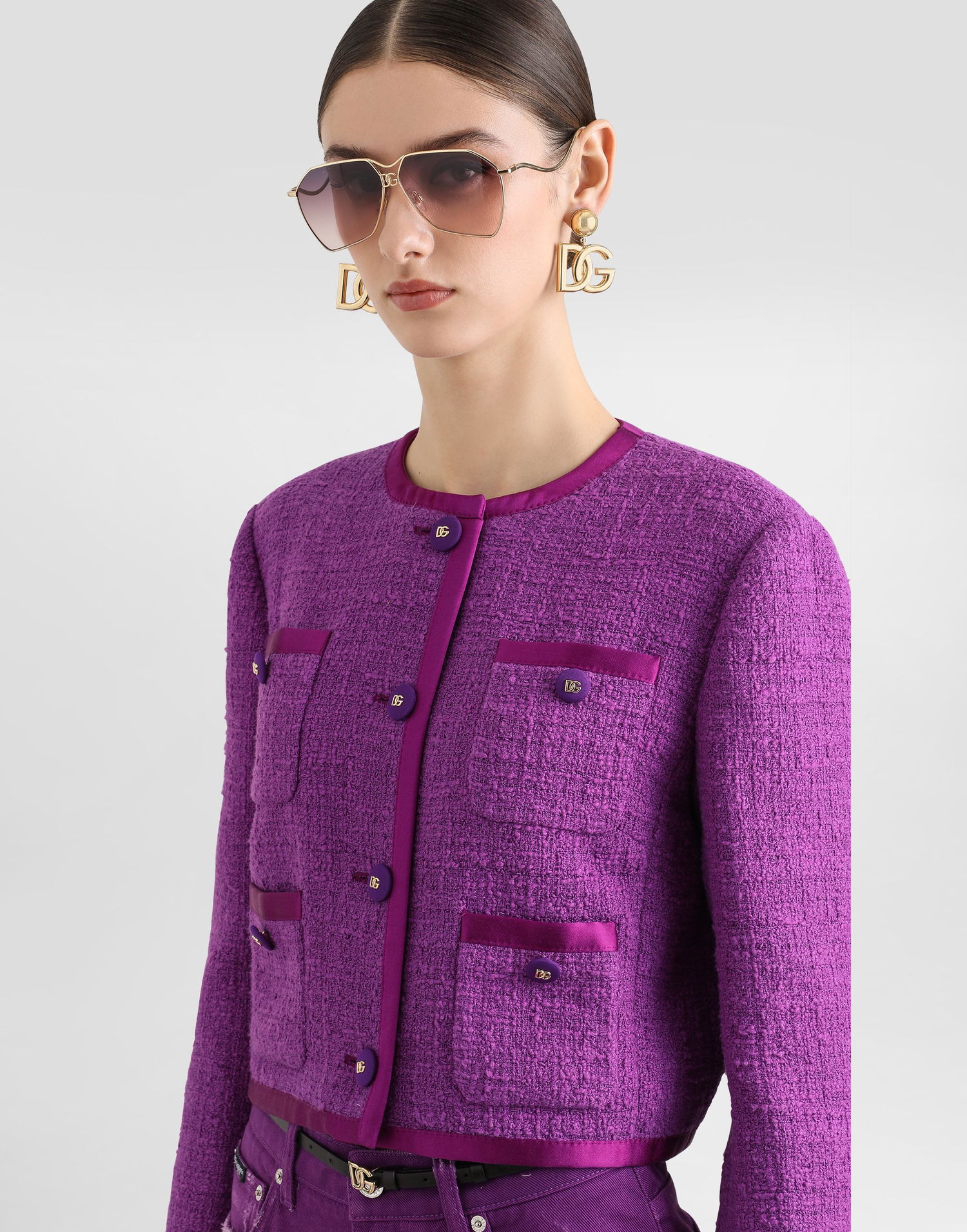 Takki Dolce & Gabbana Dolce & Gabbana Rachel Tweed Single-Breasted Jacket Violetti | F27GOTFMTACF0571, 1