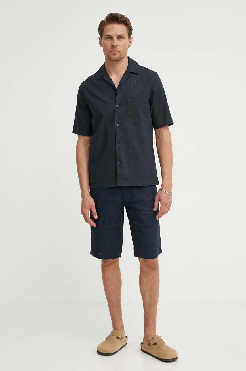 Paita Samsoe Samsoe Samsoe Samsoe SAOSCAR Linen Blend Resort Shirt Tummansininen | M24200074, 1
