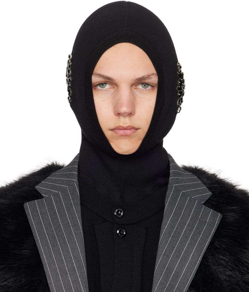 Pipo Simone Rocha Simone Rocha Merino Silk Knit Balaclava with Crystal Embellishments Musta | KMK5MB 0647