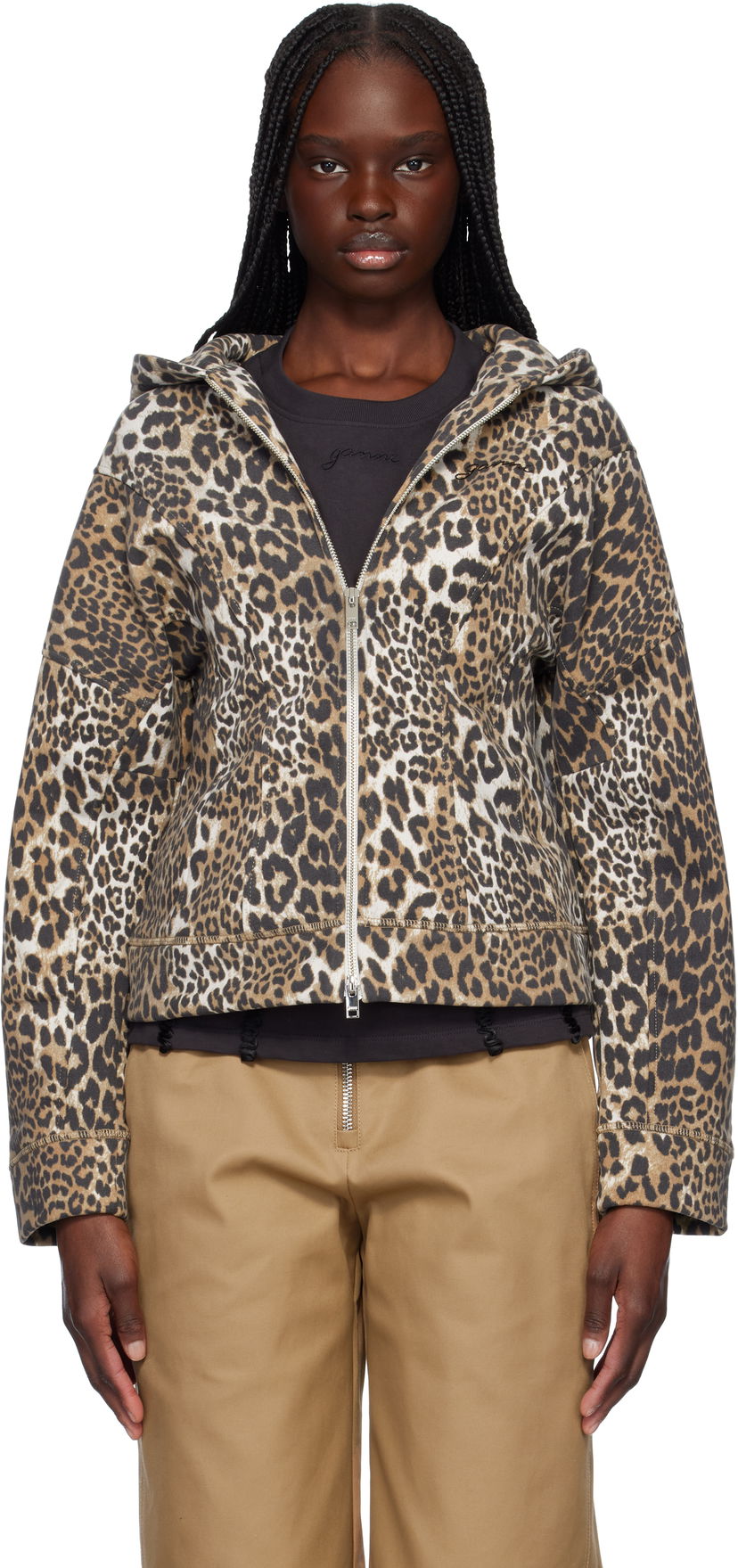 Huppari GANNI GANNI Heavy Fleece Zip-Up Hoodie Ruskea | T4176