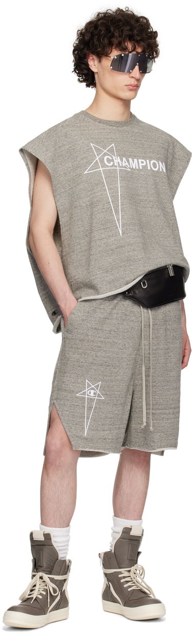 Shortsit Rick Owens Rick Owens Champion Edition Beveled Pods Shorts Harmaa | CM01E1687 CHMJ MELANGE JERSEY, 3