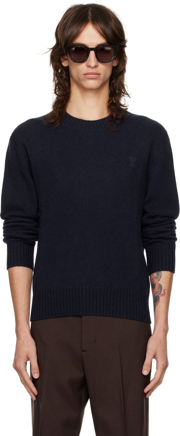 Villapaita AMI Cashmere Crewneck Sweater Tummansininen | HKS057.005