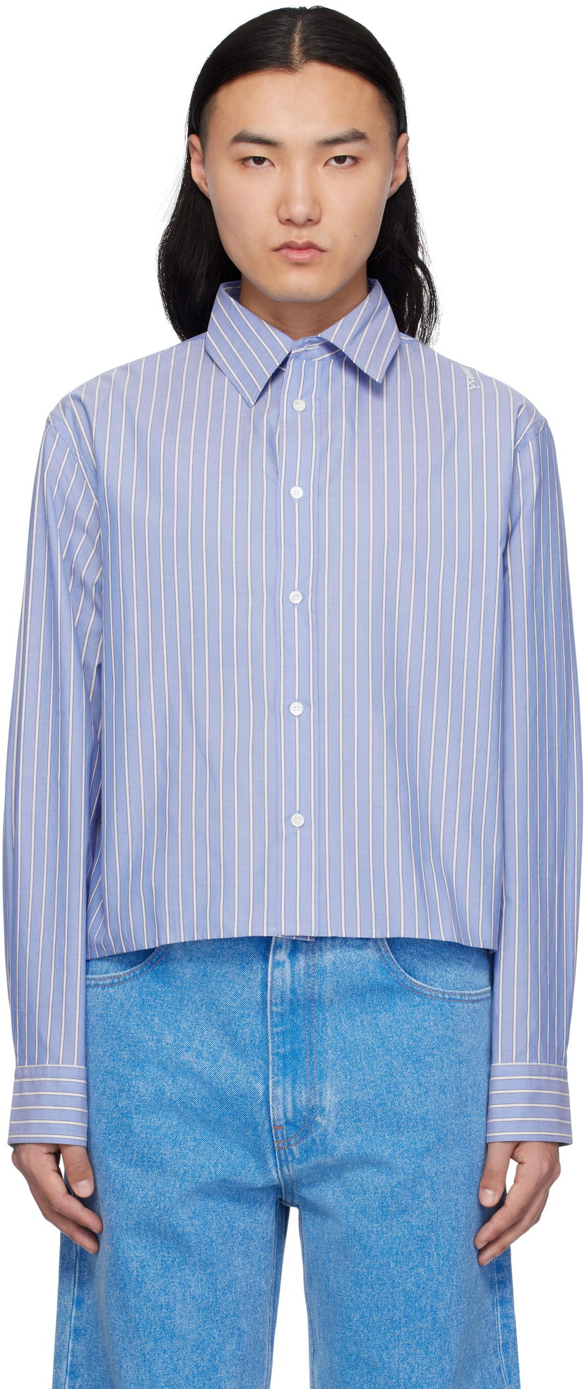 Paita Marni Marni Poplin Stripe Cropped Shirt Sininen | CUMU0337S0 UTC455