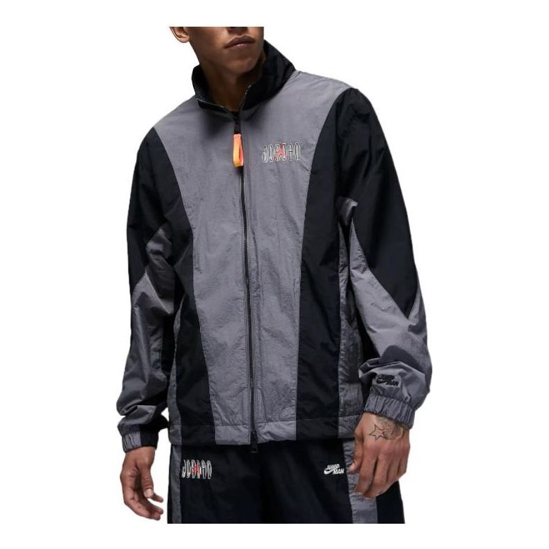 Tuulitakki Jordan Colorblock Embroidered Zipper Jacket Musta | DQ8034-014
