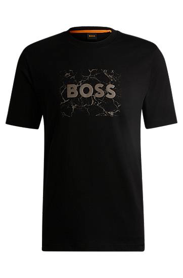 T-paita BOSS BOSS Cotton-Jersey T-Shirt with Marble Logo Musta | 50539186