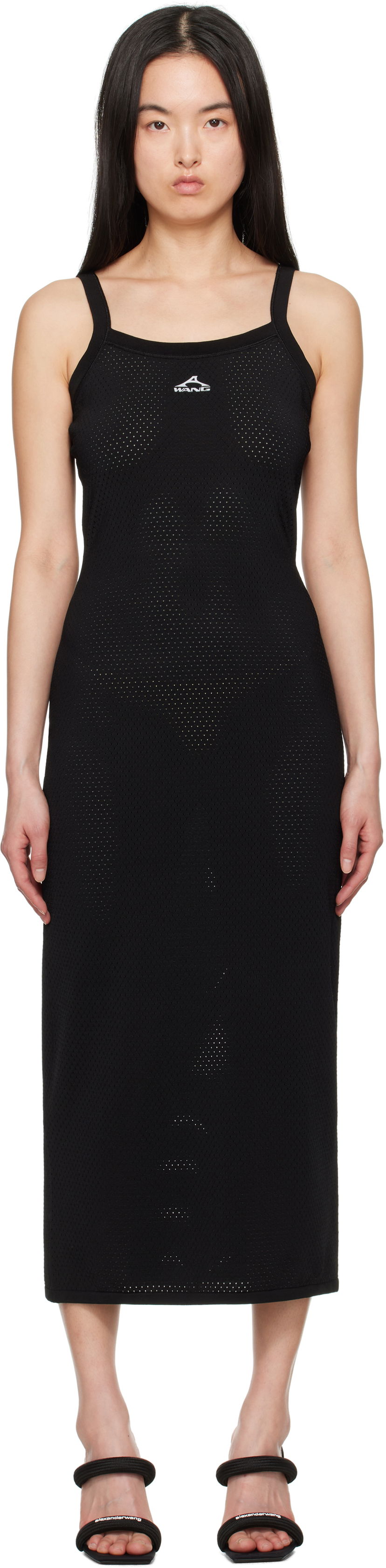 Mekko Alexander Wang Alexander Wang.t Cami Athletic Mesh Midi Dress Musta | 4KC2256043