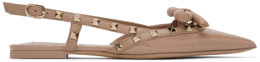Mekko Valentino Valentino Garavani Rockstud Bow Slingback Ballerina Flats Beige | 5W2S0IQ2TZE