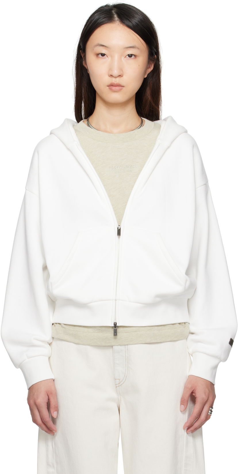 Huppari Fear of God Fear of God ESSENTIALS Classic Fit Zip-Up Hoodie Valkoinen | 192SP255094FW