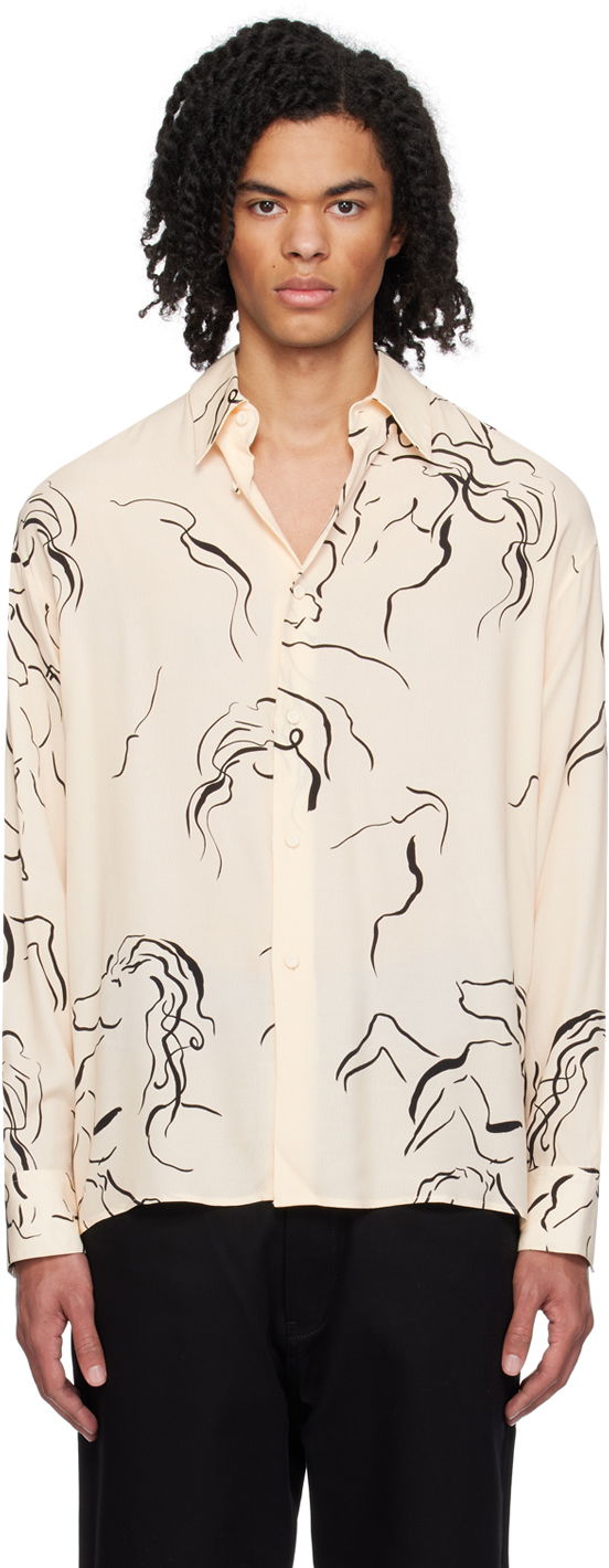Paita Emporio Armani Printed Abstract Shirt Beige | E31F27 F1022