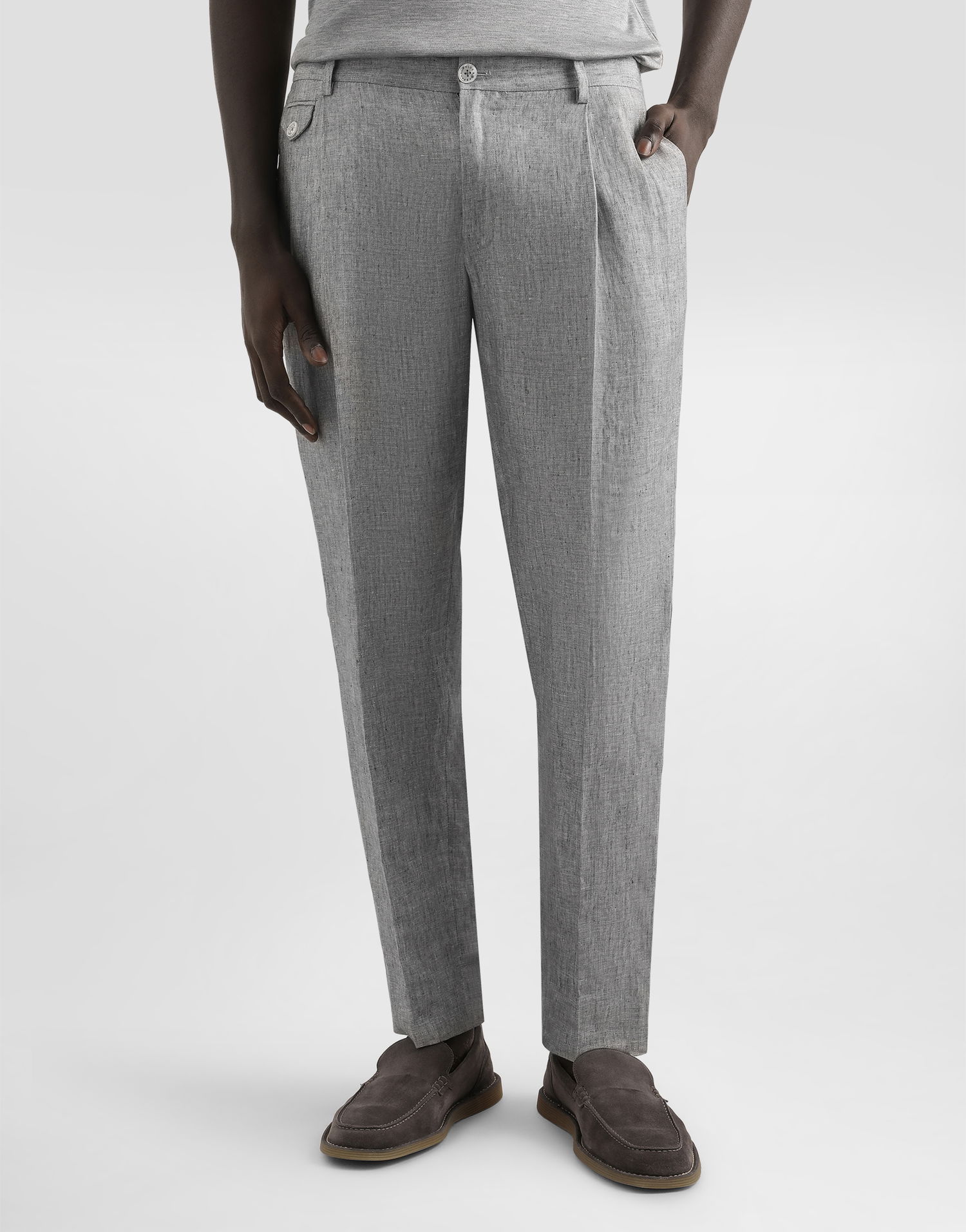 Housut Dolce & Gabbana Dolce & Gabbana Washed Linen Canvas Cropped Trousers Harmaa | GV4EETFU4MFS8290, 1