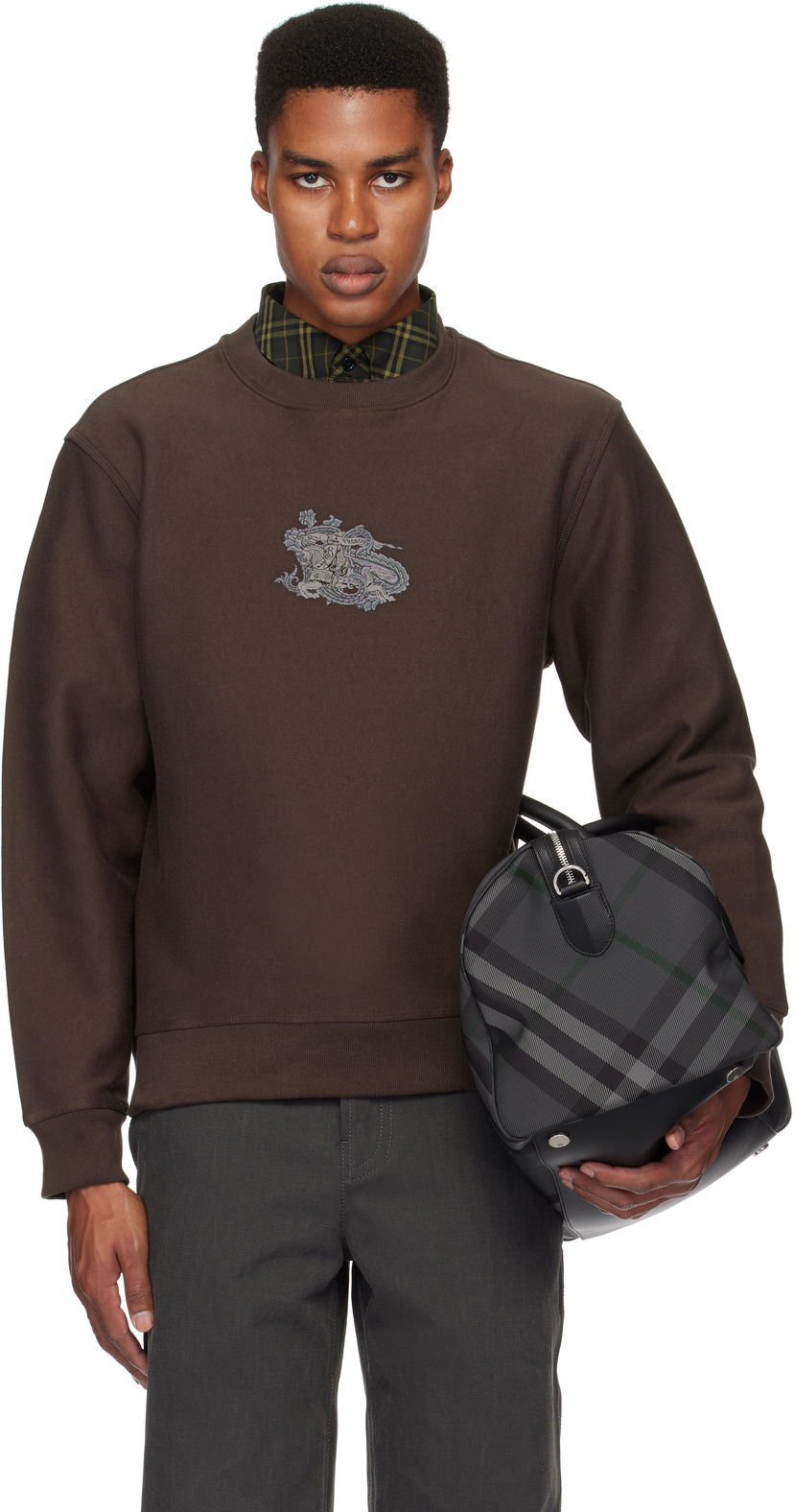 Huppari Burberry Cotton Blend Sweatshirt with Equestrian Knight Embroidery Ruskea | 8099546