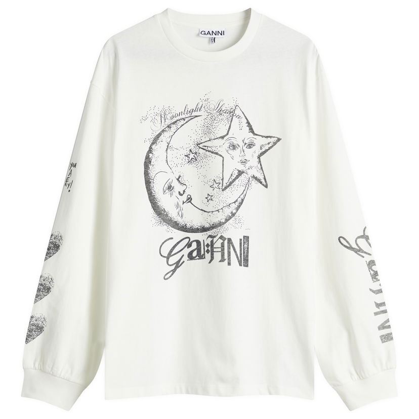T-paita GANNI GANNI Future Heavy Long Sleeve T-Shirt Valkoinen | T4064-135
