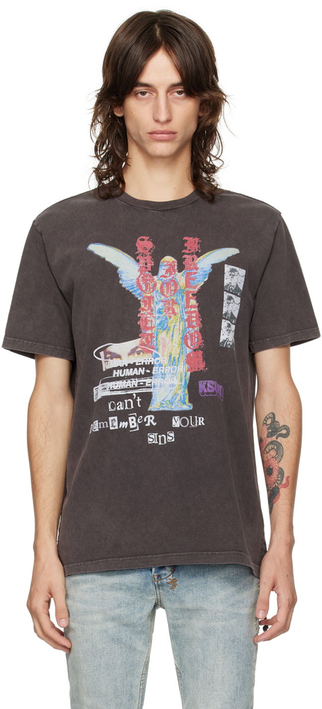 T-paita Ksubi Brown Crewneck Sinners Kash T-Shirt Musta | MPF24TE001