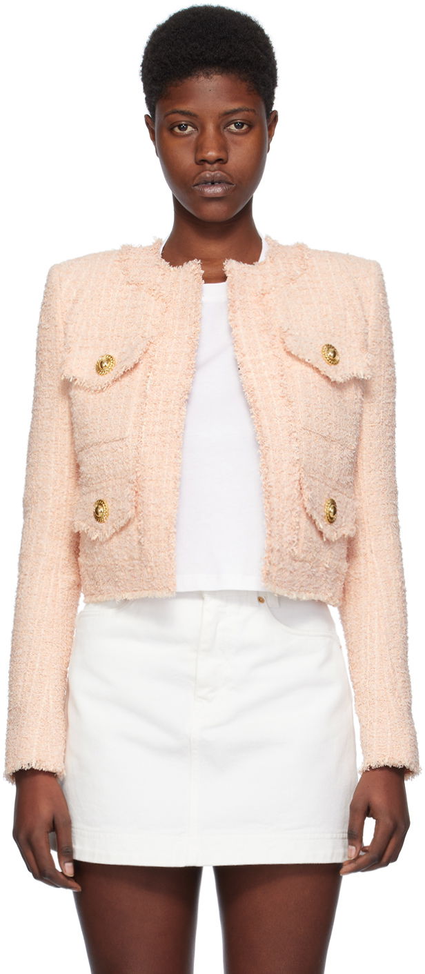 Takki Balmain Collarless Jacket Vaaleanpunainen | CF1SK595XF91