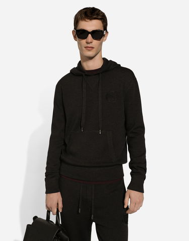 Huppari Dolce & Gabbana Dolce & Gabbana Wool and Silk Hoodie with DG Patch Musta | GXV55ZJFMCZN2958, 3