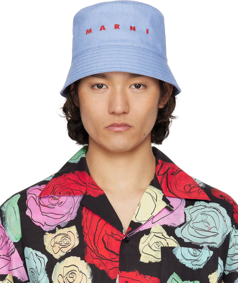 Hattu Marni Marni Embroidered Logo Denim Bucket Hat Sininen | CLZC0110S0 UTC476