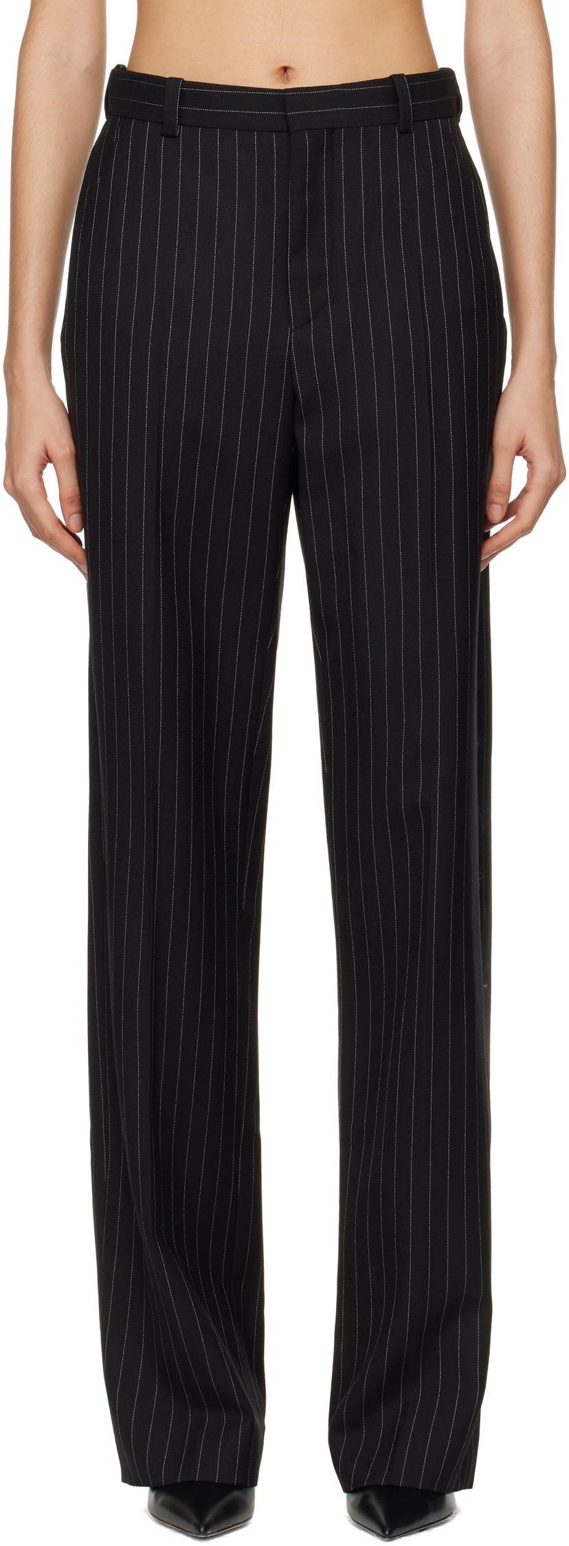 Housut WARDROBE.NYC Straight Leg Pinstripe Trousers Musta | W2214F24PS