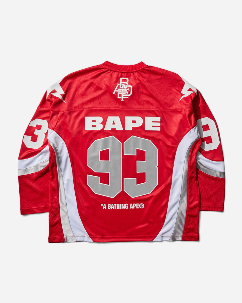 Jersey BAPE Jacquard Relaxed Fit Ice Hockey Jersey with 93 and Lightning Bolt Details Punainen | 1L80111313 RED