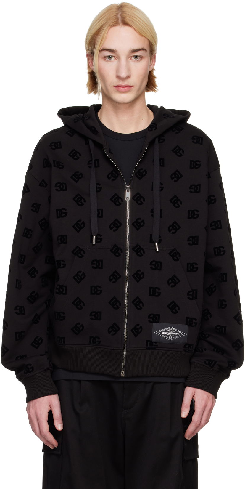 Huppari Dolce & Gabbana Flocked Logo Zip-Up Hoodie Musta | G9AIYTG7NWD