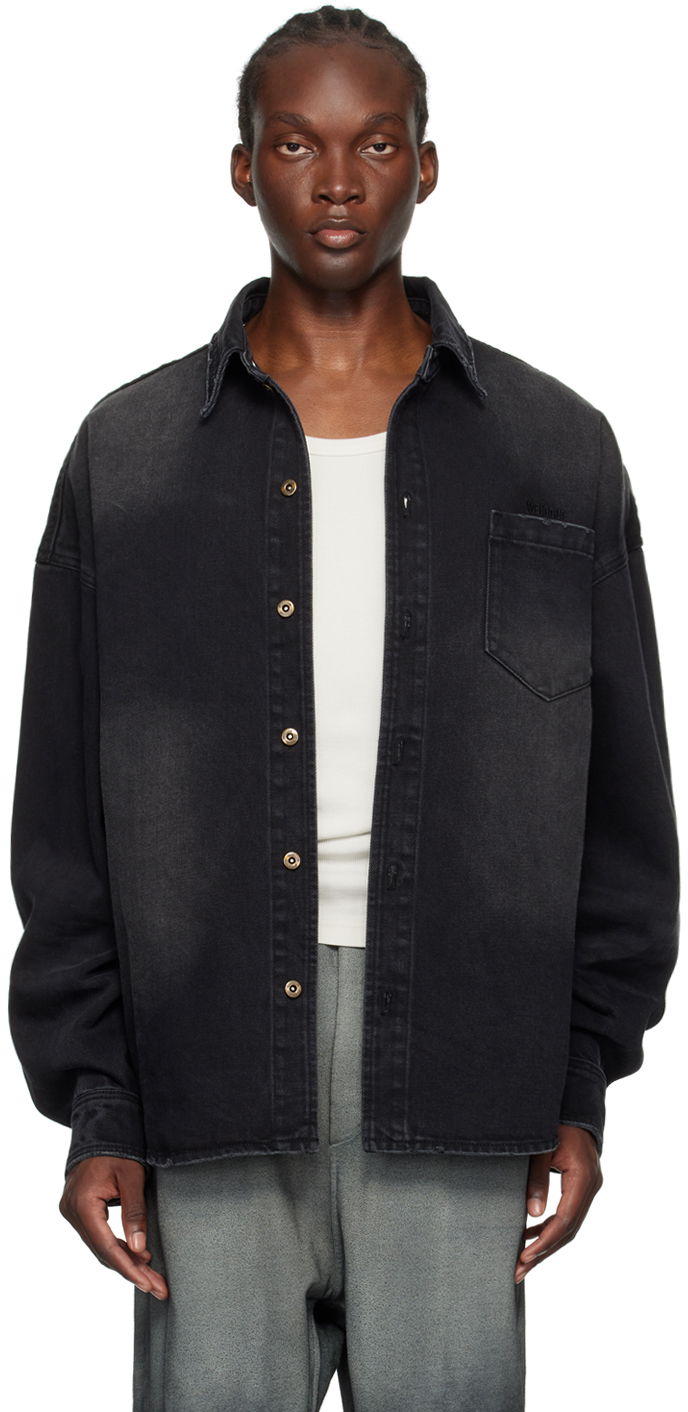 Paita We11done Distressed Denim Shirt Musta | WD-DB2-24-354-U-BK