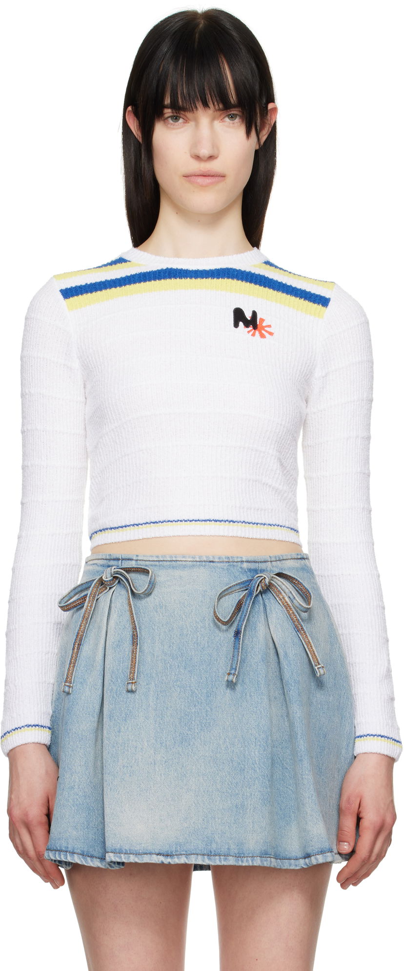 Villapaita MSGM MSGM Embroidered Logo Cropped Sweater Valkoinen | 3841MDM201 257289