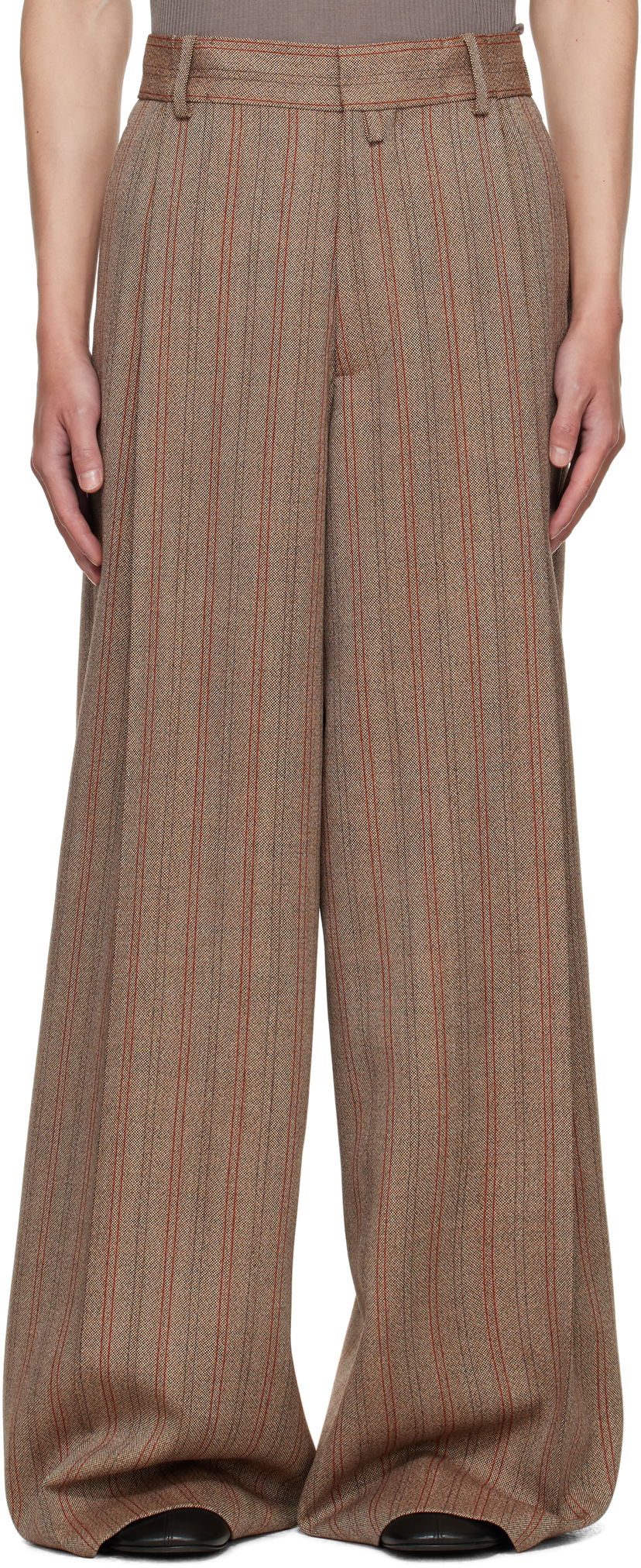 Housut Dries Van Noten Dries Van Noten Wide Leg Pleated Trousers Ruskea | 252-020915-2056