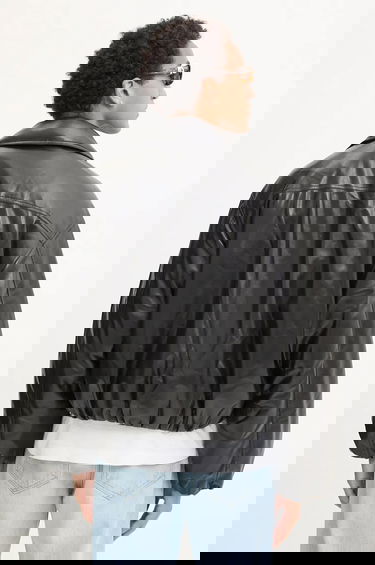 Bomber-takki Nanushka Oversized Faux Leather Bomber Jacket Musta | NM24PFJK00199, 3