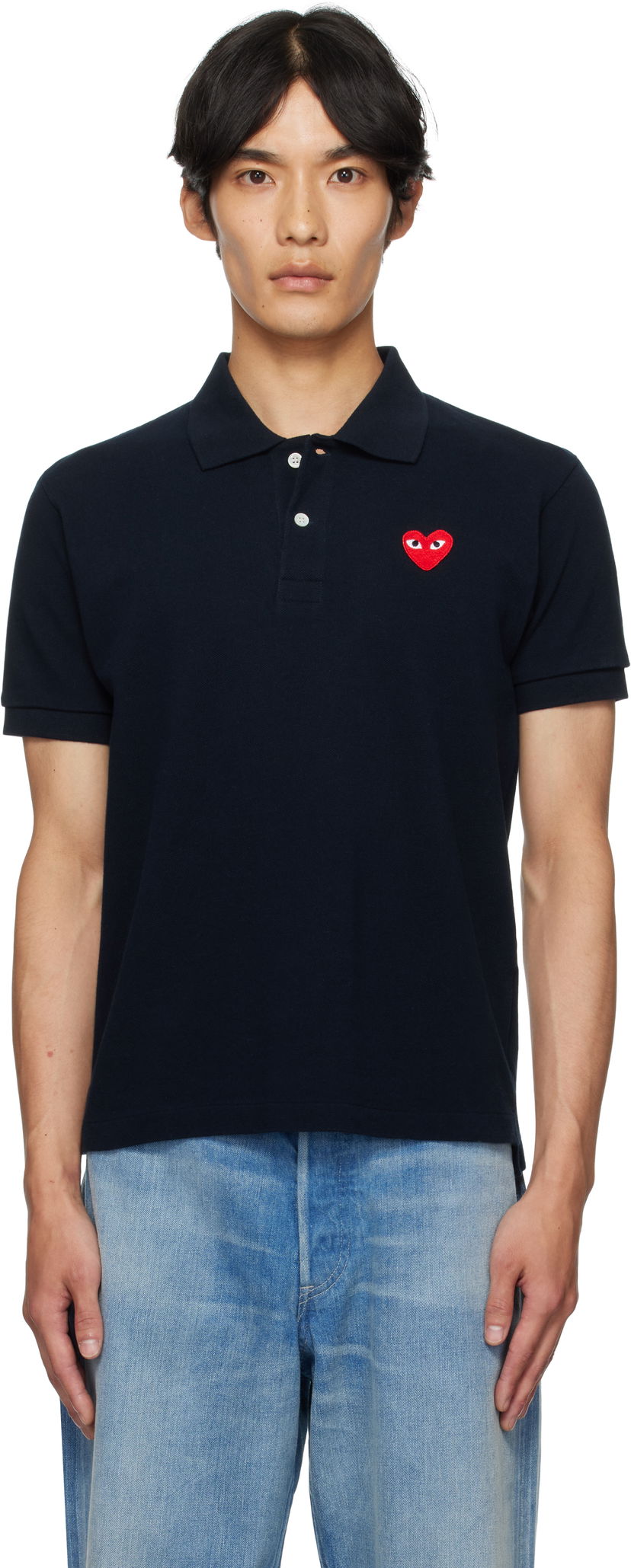 Poolopaita Comme des Garçons Comme des Garçons Play Heart Patch Polo Tummansininen | AZ-T006-051
