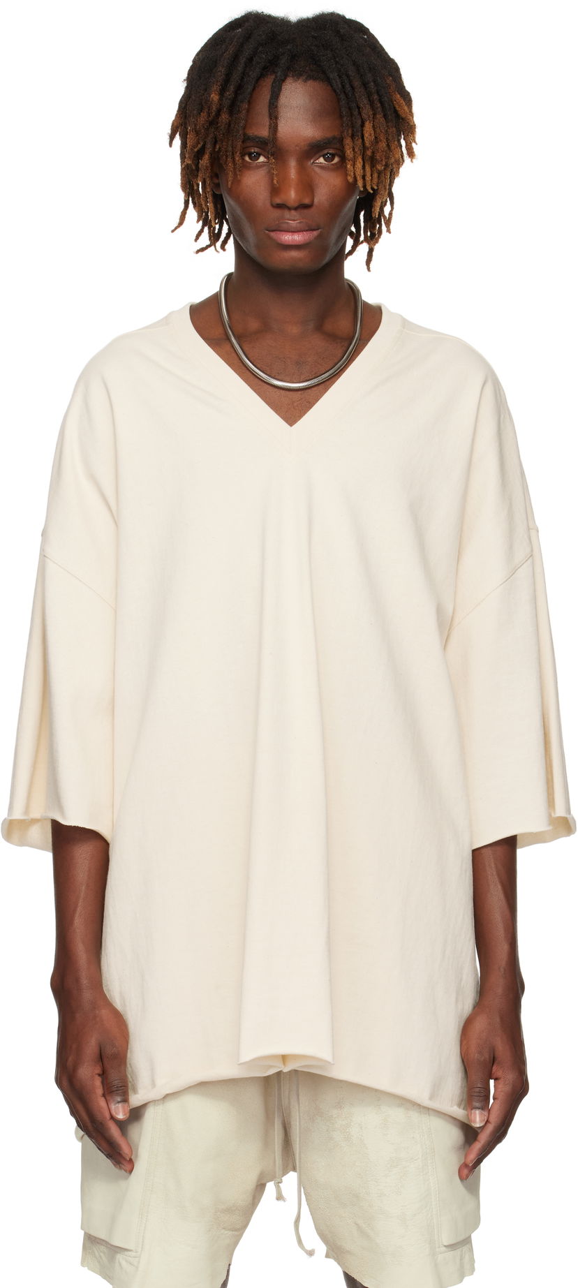 T-paita Rick Owens Rick Owens Hollywood V-Neck T-Shirt Beige | RU01E5279 BA