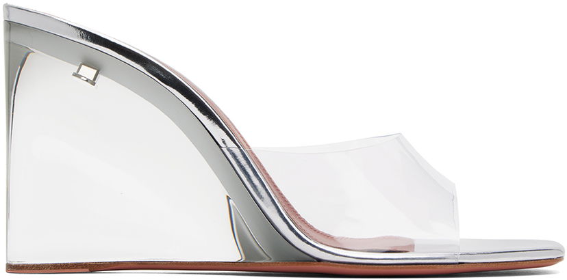 Asusteet Amina Muaddi Amina Muaddi Lupita Glass Wedge Slippers Metallinen | LUPITA GLASS WEDGE PLEXI WEDGE P