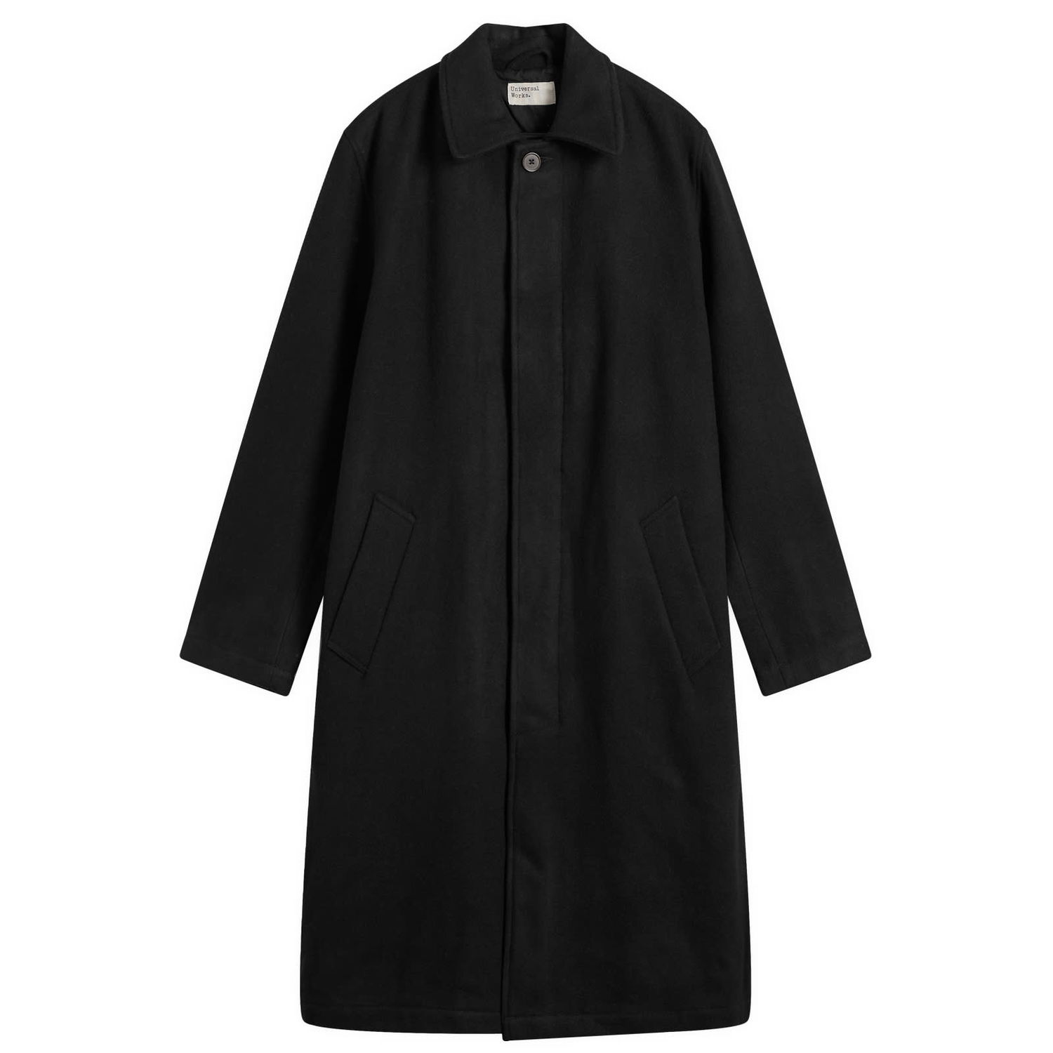 Takit Universal Works Universal Works Mowbray Wool Mac Coat, Size Small Musta | 33104-BLK, 1