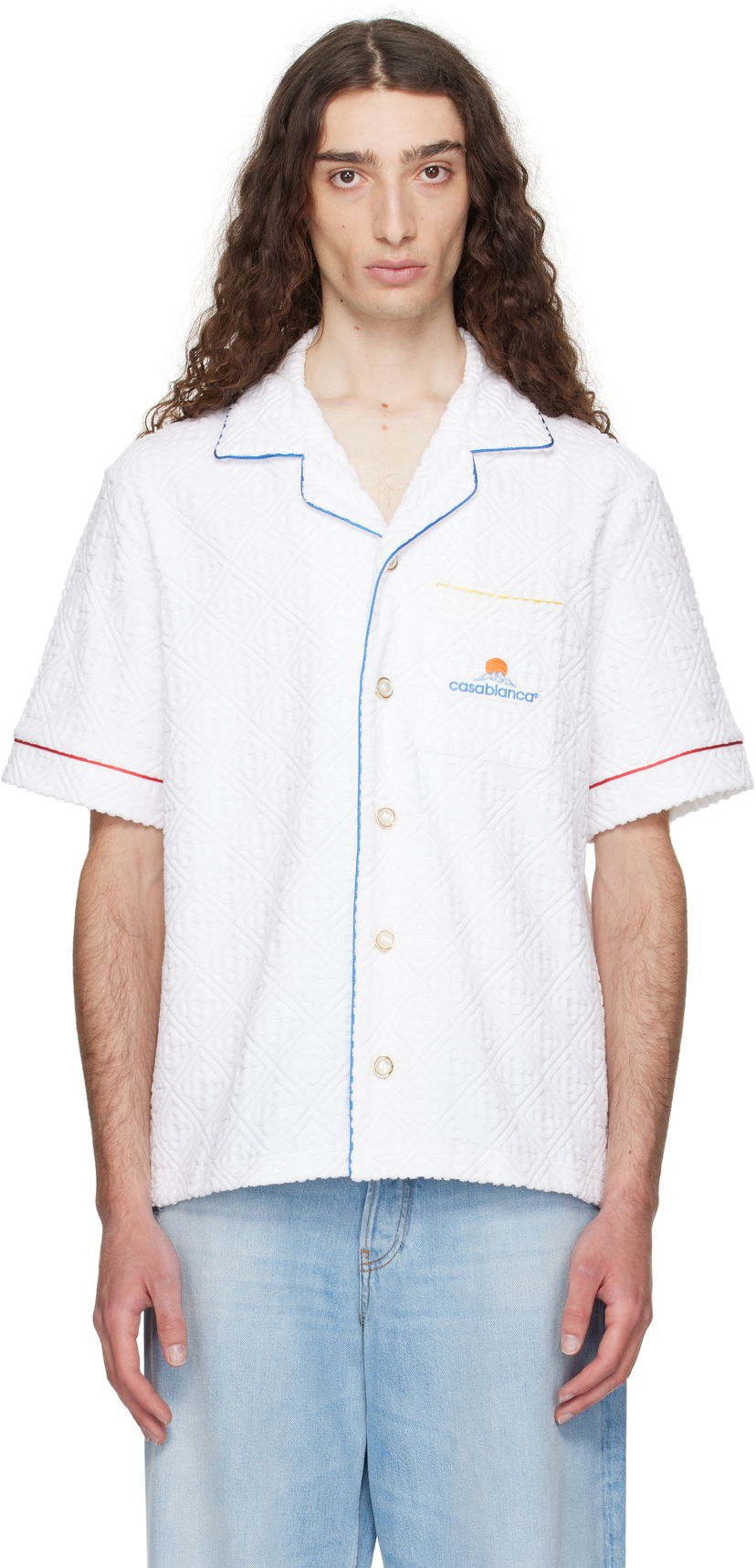 Paita Casablanca Casablanca Monogram Jacquard Towelling Short Sleeve Shirt Valkoinen | MPF25-SH-085-01