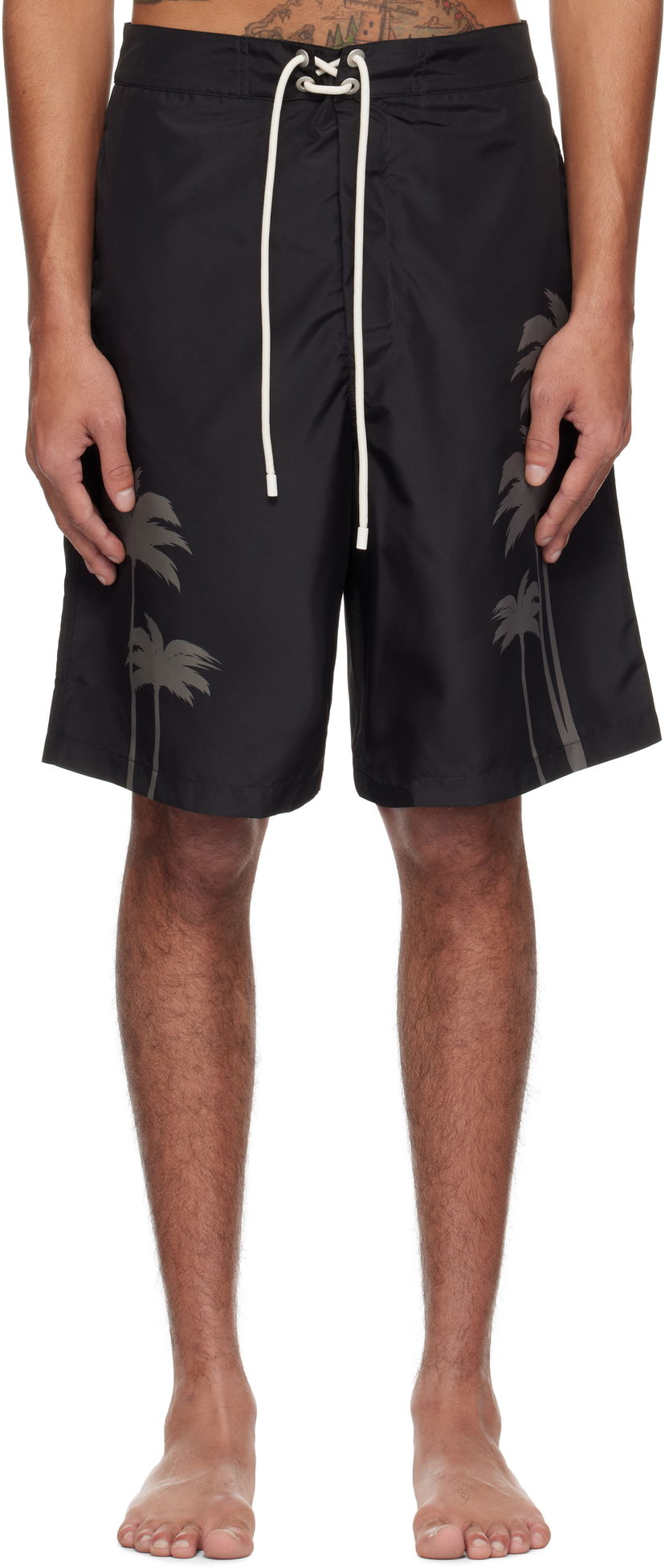 Uimapuvut Palm Angels Palm Angels Palms Print Swim Shorts Musta | PMFD017S25FAB0031010