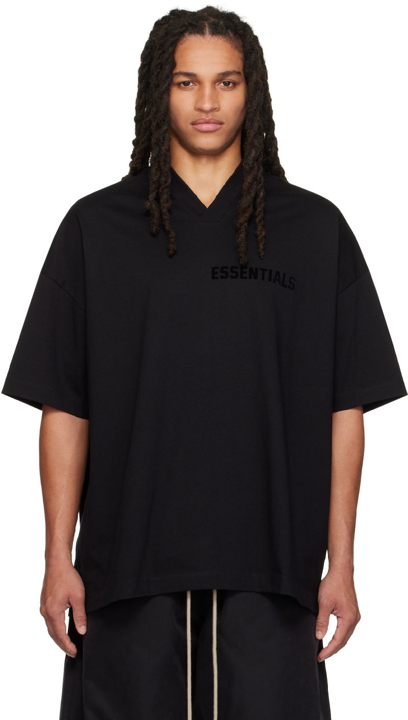 T-paita Fear of God Fear of God ESSENTIALS V-Neck T-Shirt Musta | 125SP234110F