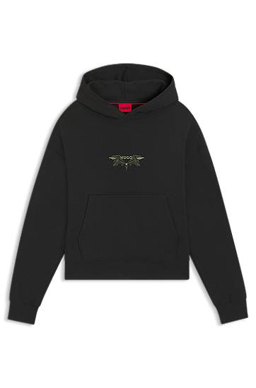 Huppari BOSS Cotton-terry hoodie with embroidered artwork Musta | 50542558