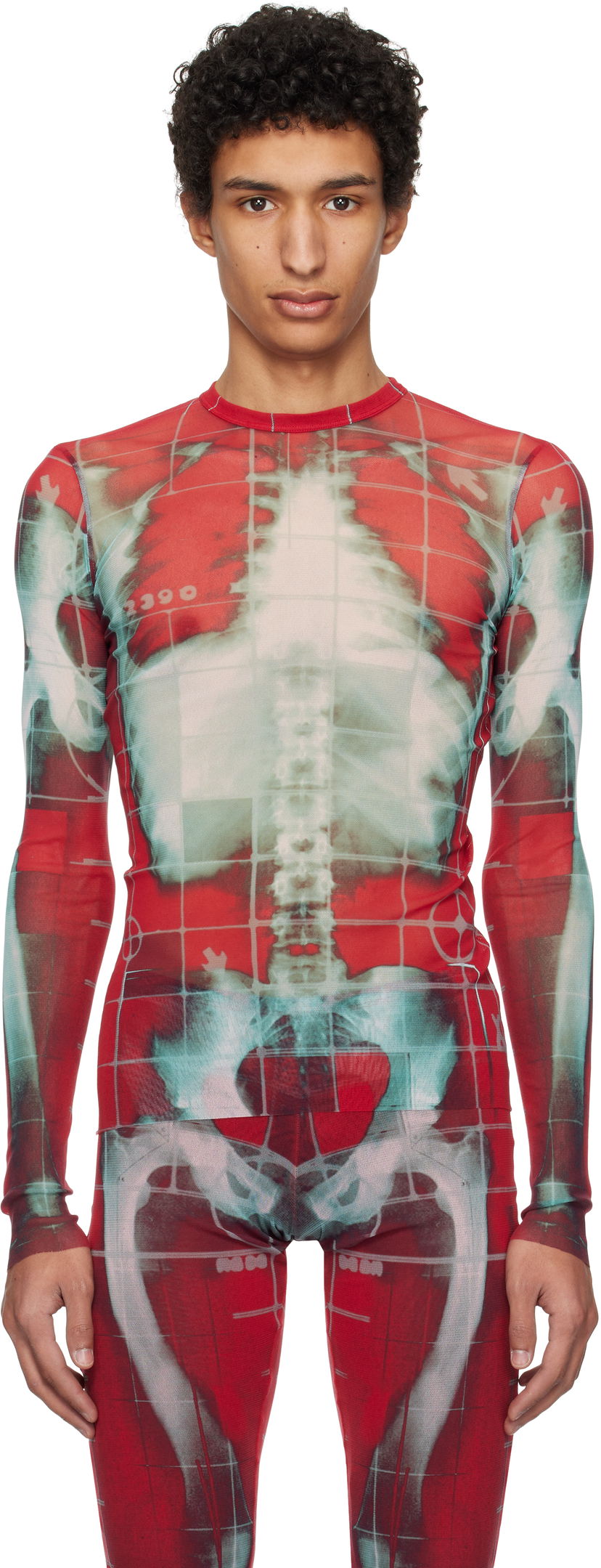 T-paita Jean Paul Gaultier Jean Paul Gaultier 'The Squeletor' Mesh Top Punainen | 25/33-F-TO241-T580-3058