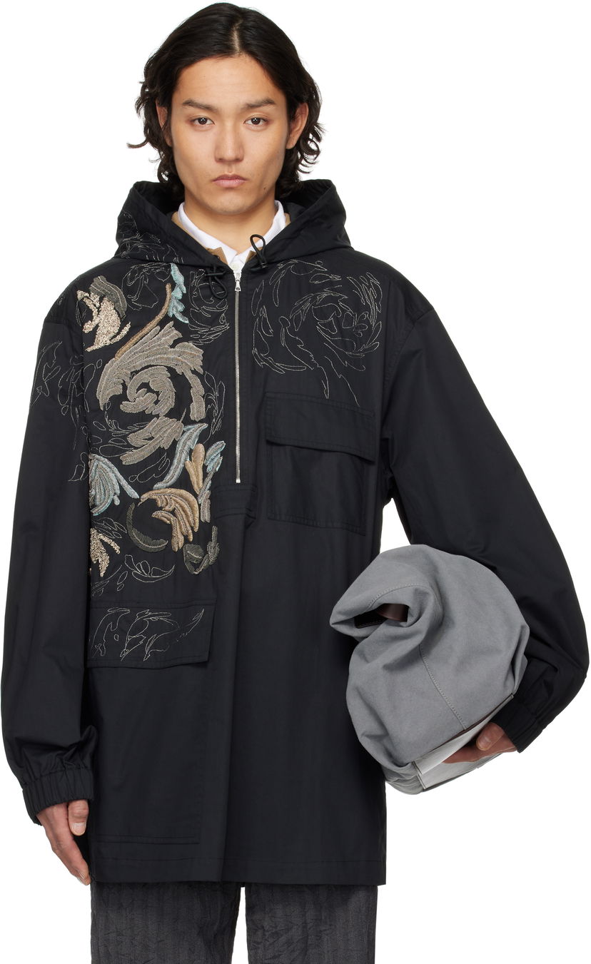 Tuulitakki Dries Van Noten Dries Van Noten Embroidered Hooded Anorak Musta | 251-020545-1147