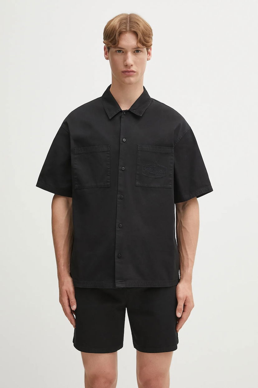Paita Represent Clo Relaxed Short Sleeve Cotton Overshirt with Classic Collar Musta | MLM21482.02