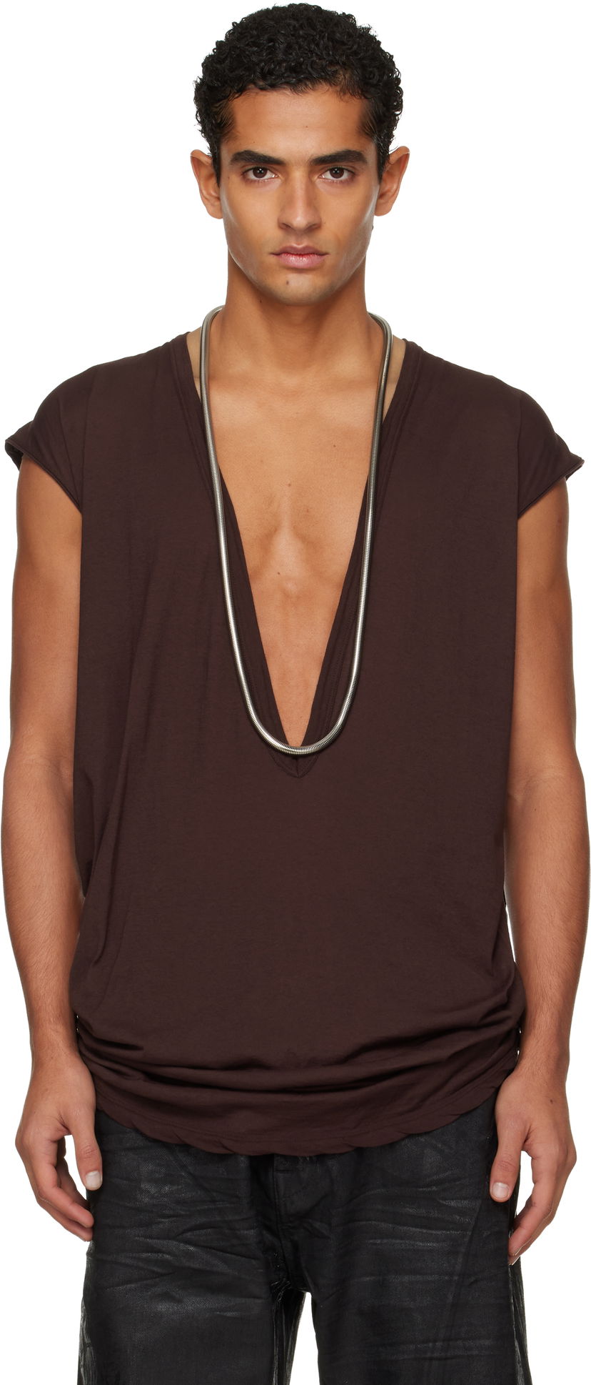 T-paita Rick Owens DRKSHDW Concordians Dylan Deep V-neck T-shirt Ruskea | DU02E7157 BH