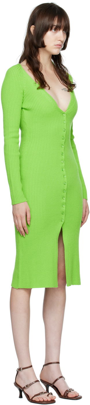 Mekko Blumarine Ribbed Button-Up Midi Dress Vihreä | 2A210A, 1